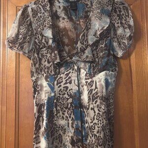 Arden B. Silk Blouse – Animal Print Puff Sleeve – Size S